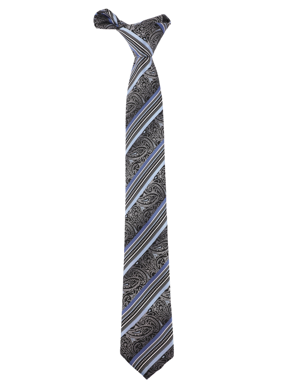 Black and Blue Paisley Striped Necktie