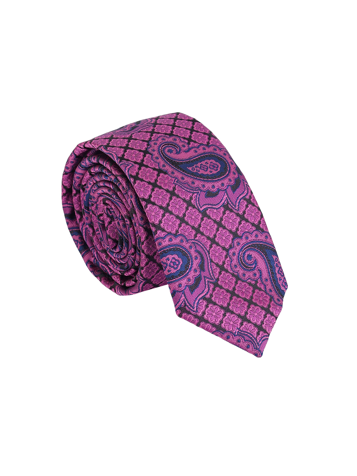 Aristocratic Magenta Paisley and Tile Lattice Necktie