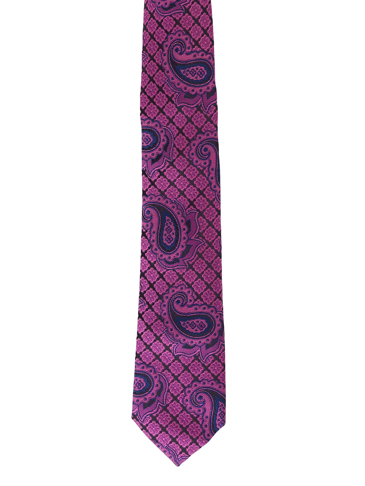 Aristocratic Magenta Paisley and Tile Lattice Necktie