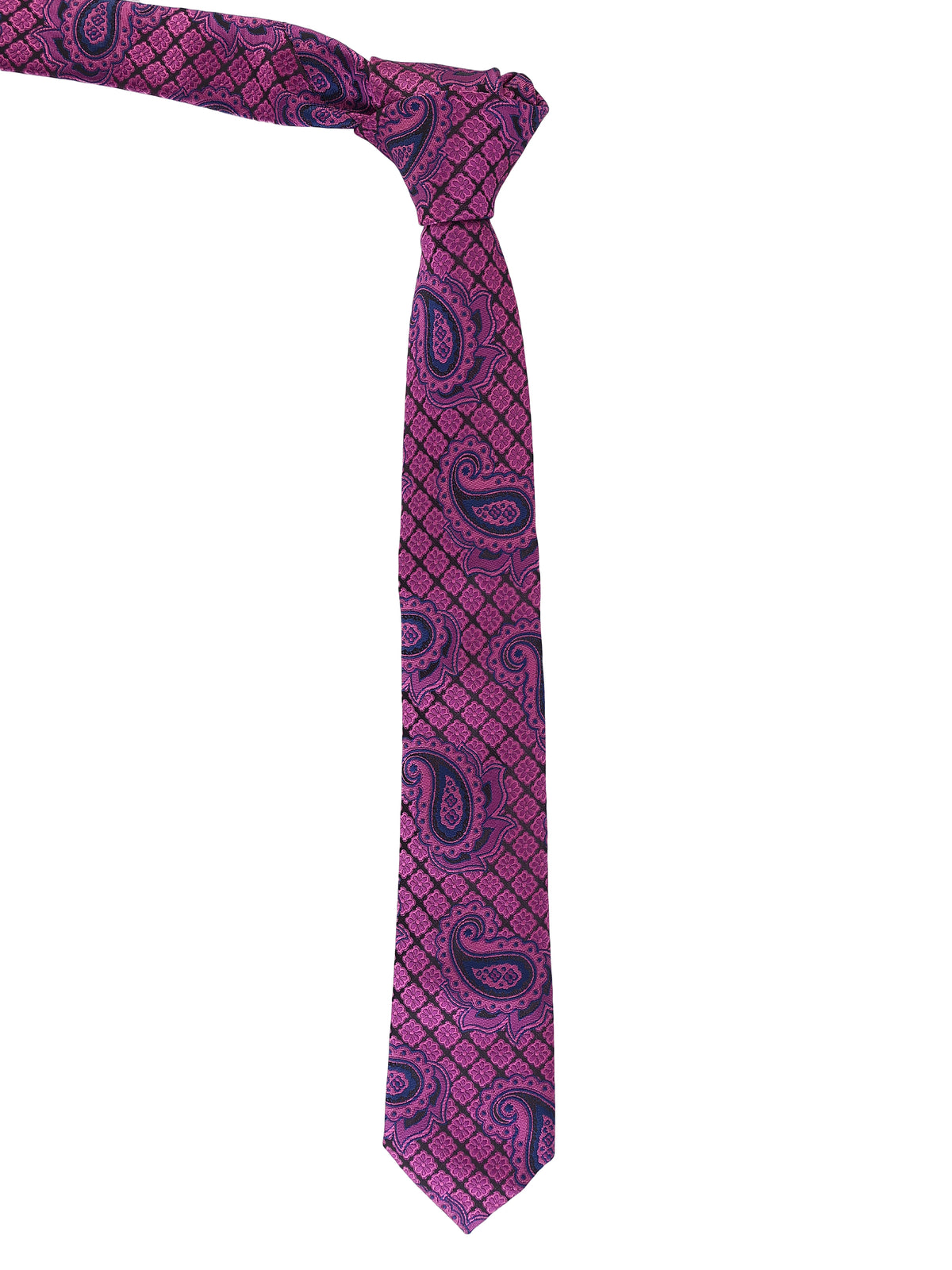Aristocratic Magenta Paisley and Tile Lattice Necktie