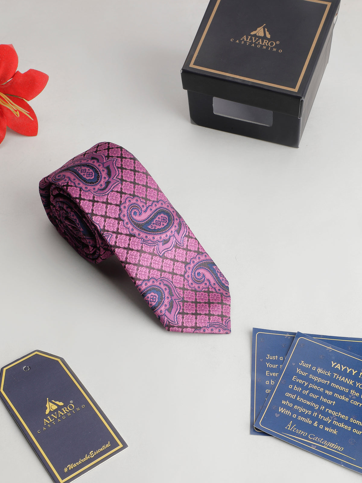 Aristocratic Magenta Paisley and Tile Lattice Necktie