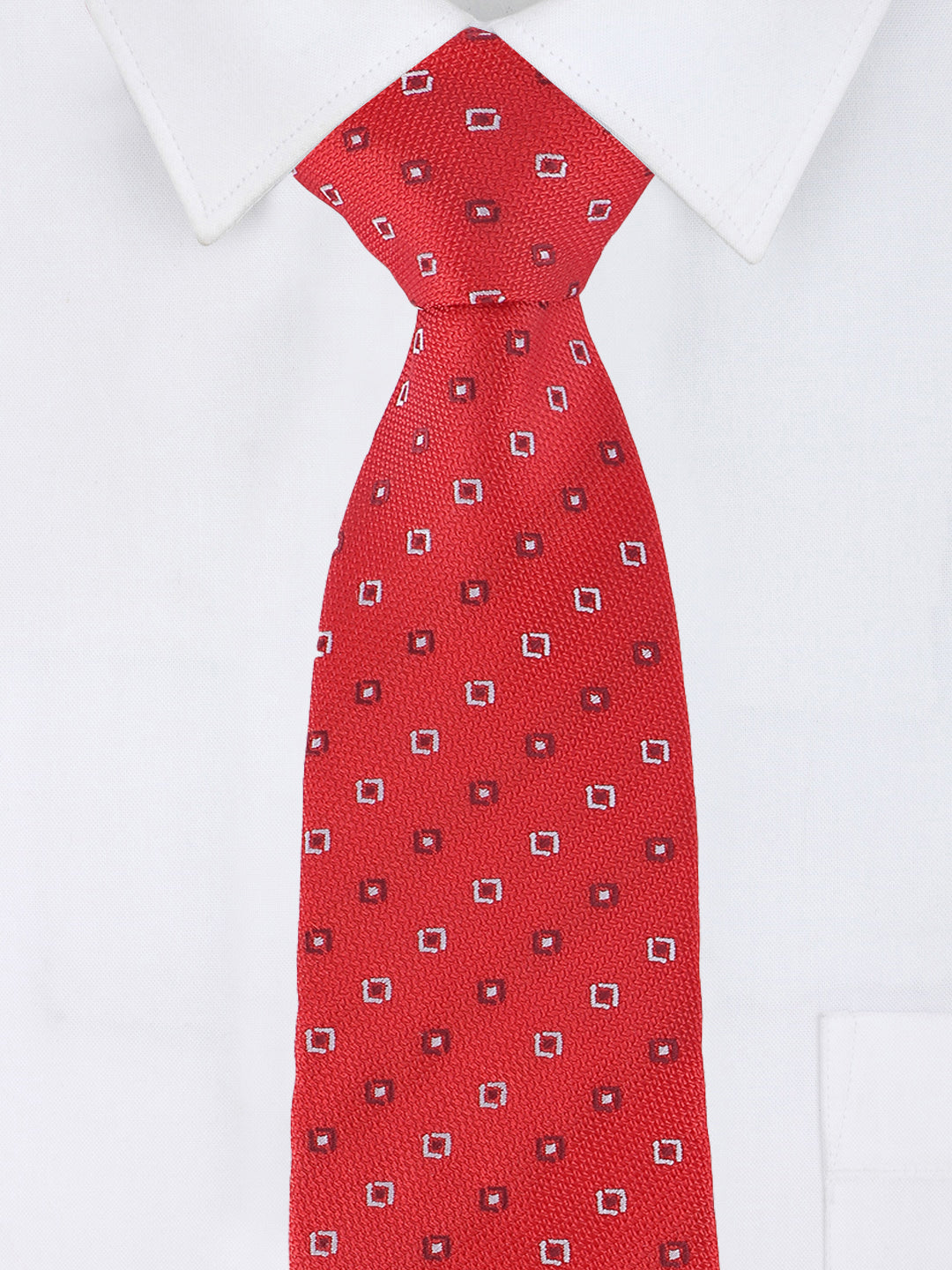 Red Square Dot Geometric Tie