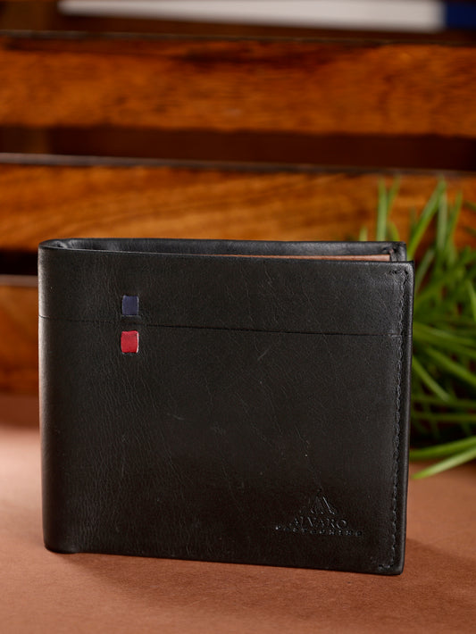 Alvaro Castagnino Black & Brown Coloured Two Fold Leather Wallet for Men