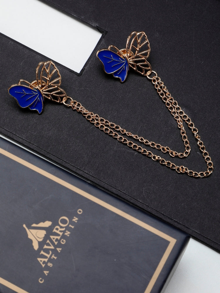 Alvaro Castagnino Men Blue & Gold Embellished Stylish Brooch For Men