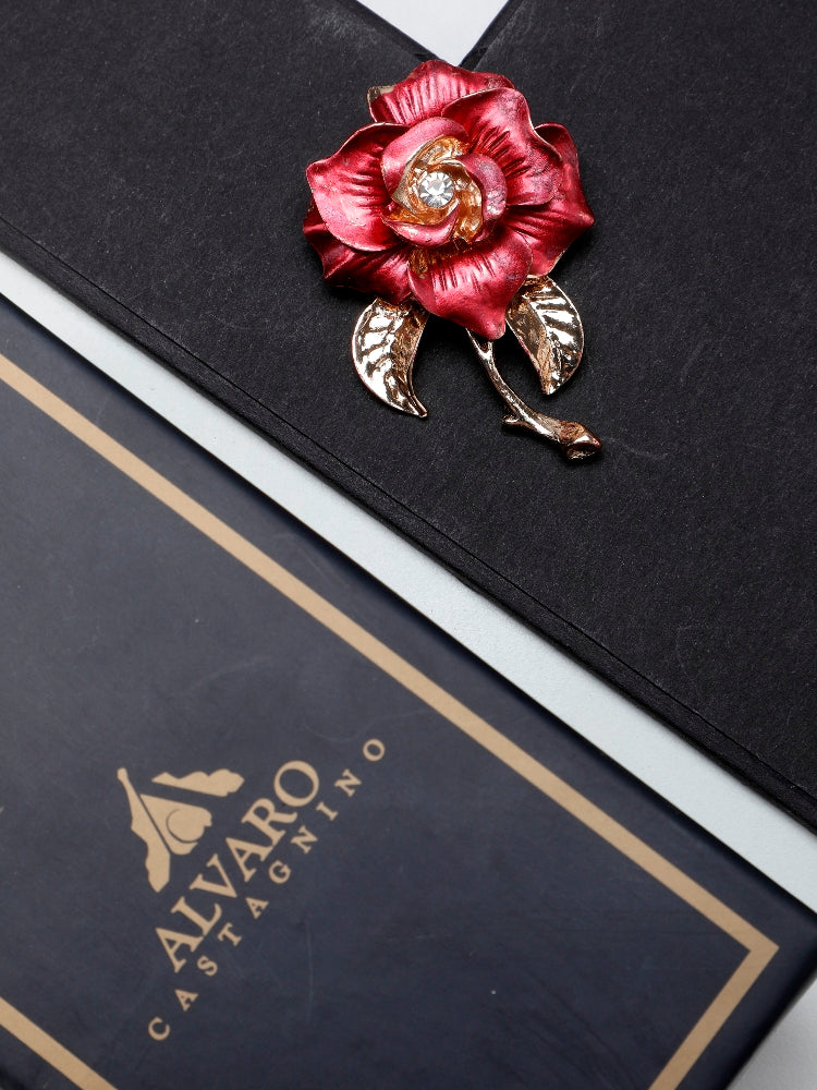 Alvaro Castagnino Men Red & Gold Floral Embellished Stylish Brooch For Men