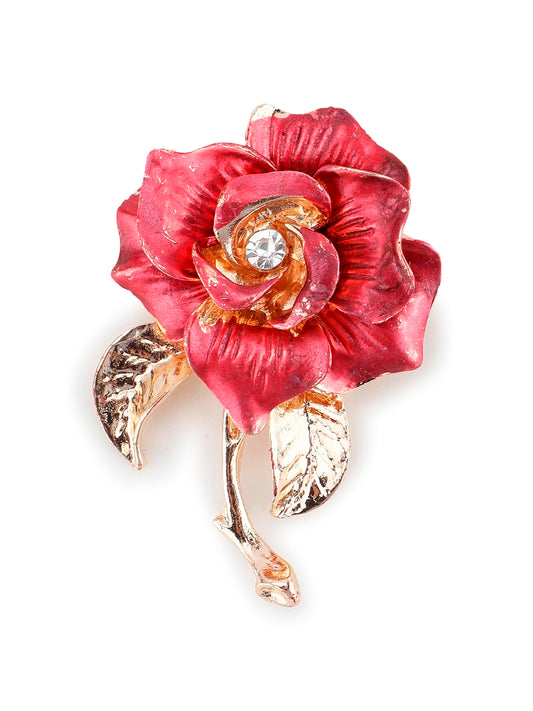 Alvaro Castagnino Men Red & Gold Floral Embellished Stylish Brooch For Men