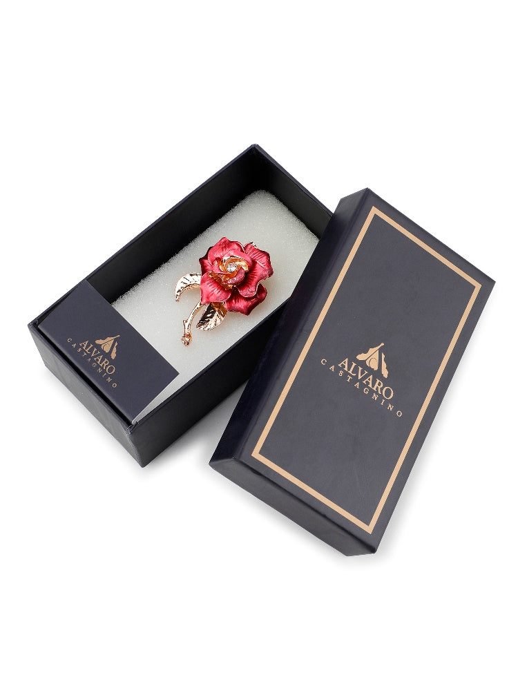 Alvaro Castagnino Men Red & Gold Floral Embellished Stylish Brooch For Men