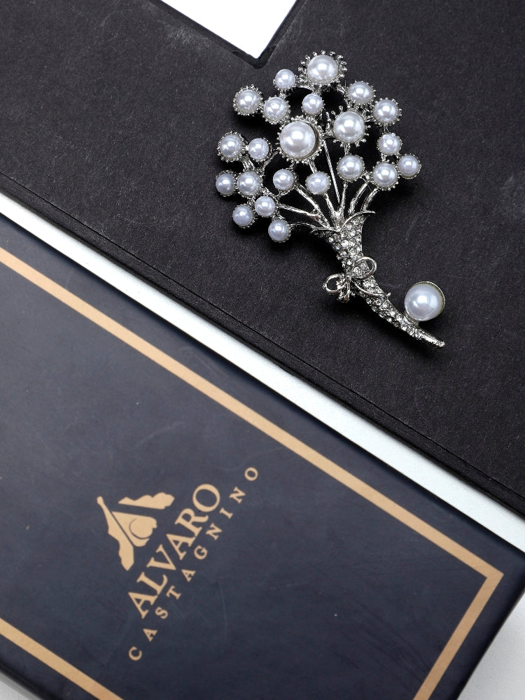 Alvaro Castagnino Men Silver & White Embellished Stylish Brooch For Men