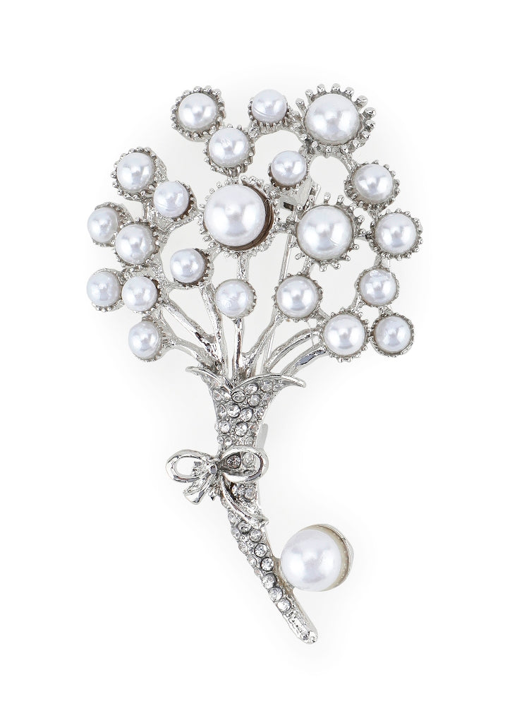 Alvaro Castagnino Men Silver & White Embellished Stylish Brooch For Men