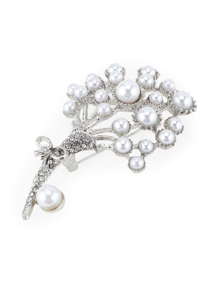 Alvaro Castagnino Men Silver & White Embellished Stylish Brooch For Men