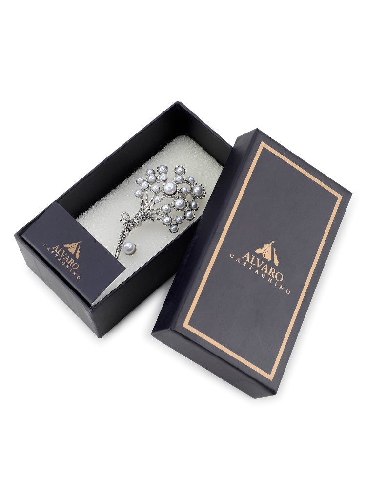 Alvaro Castagnino Men Silver & White Embellished Stylish Brooch For Men
