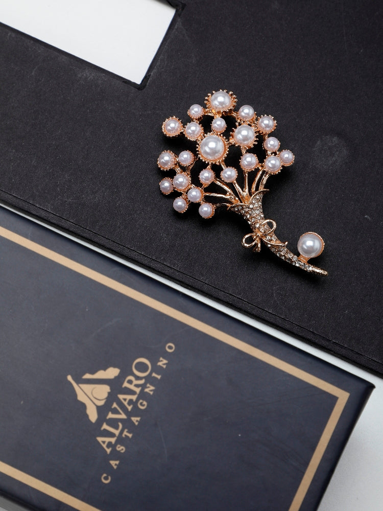 Alvaro Castagnino Men Gold & White Embellished Stylish Brooch For Men