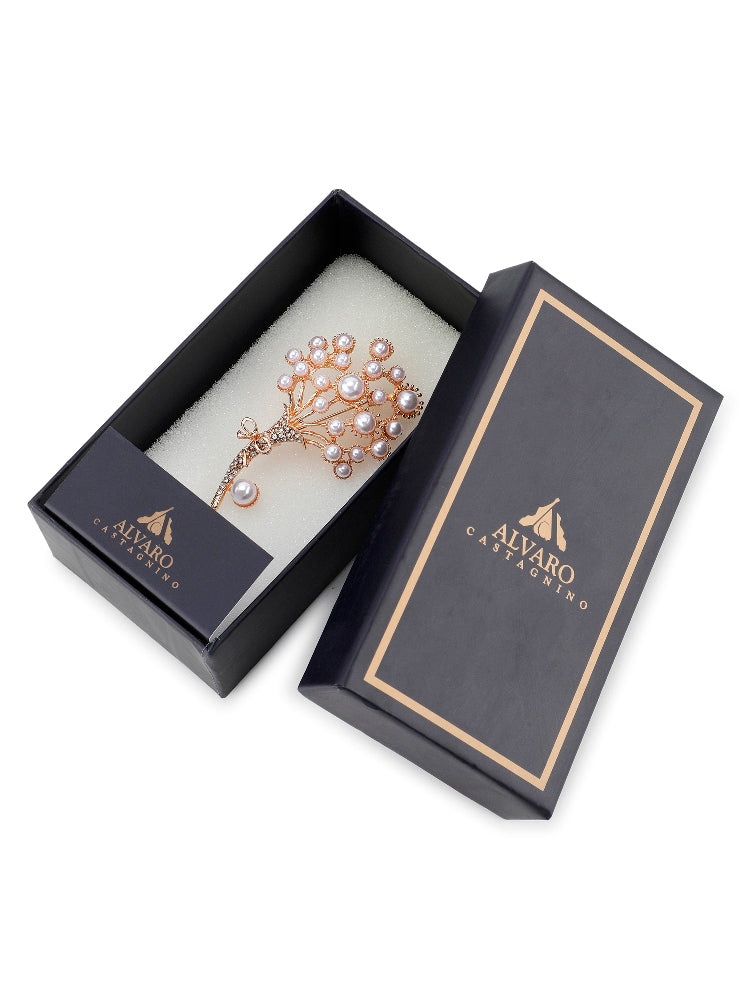 Alvaro Castagnino Men Gold & White Embellished Stylish Brooch For Men