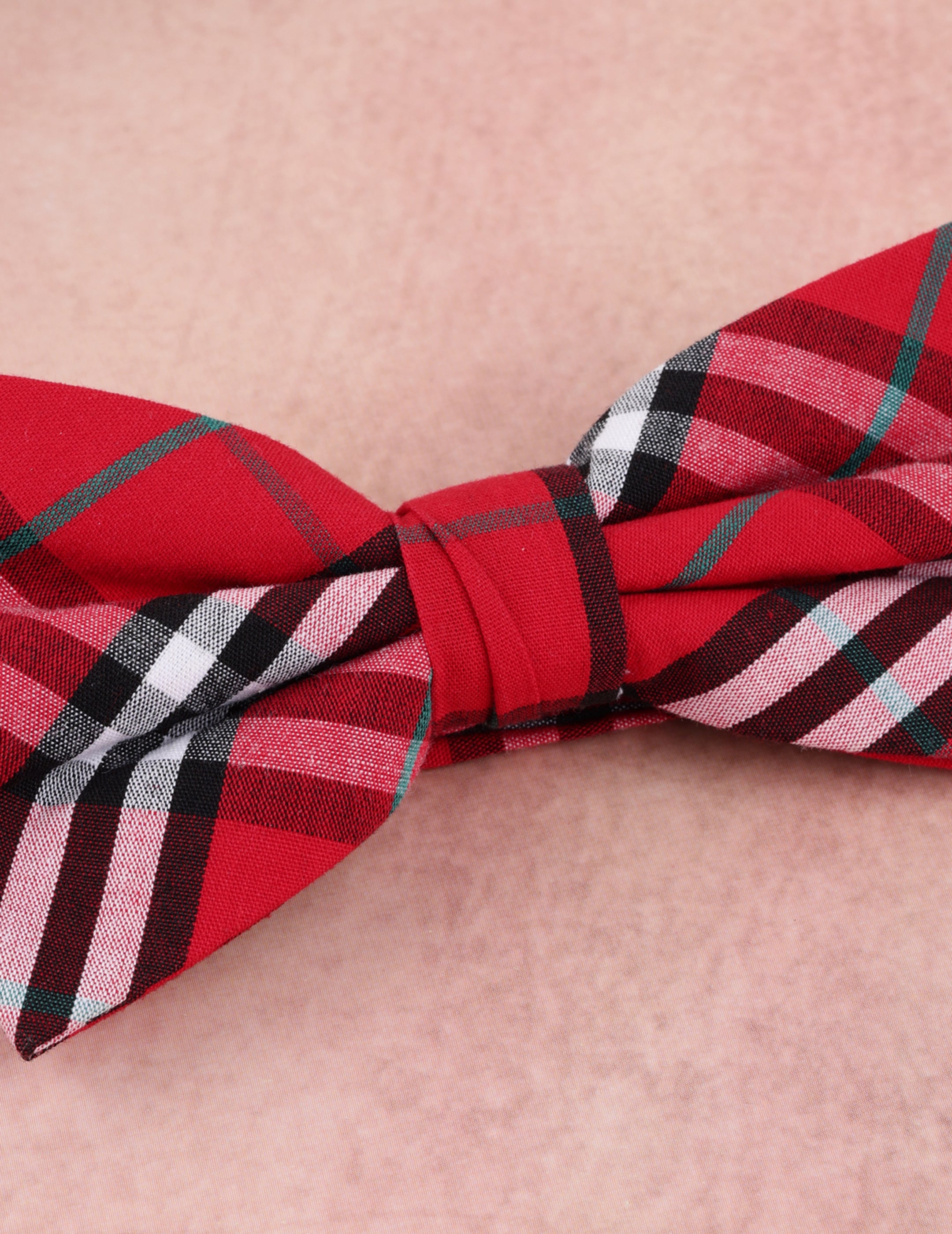 Crimson Red Tartan Plaid Bow Tie