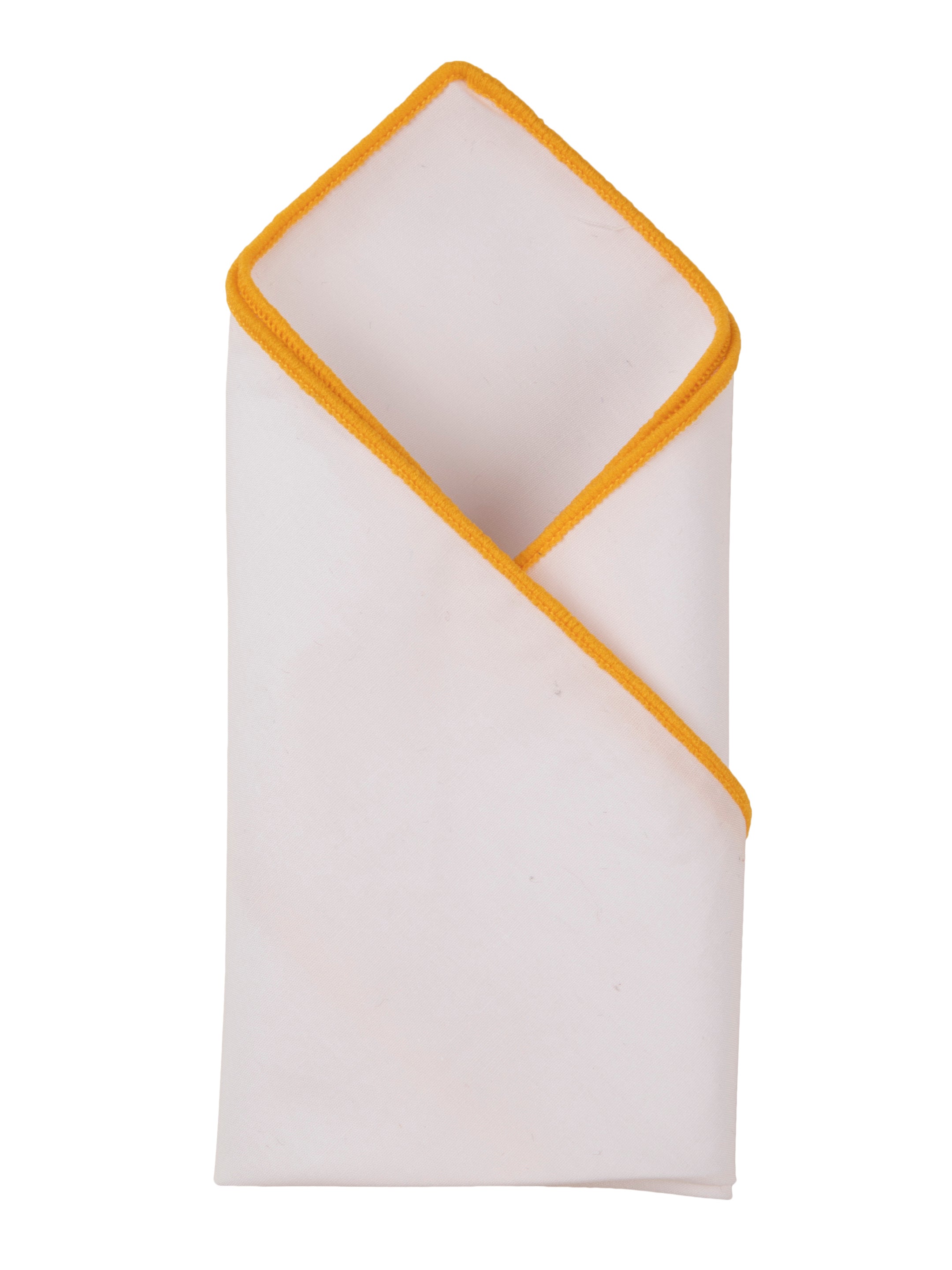 White Cotton Pocket Square with Yellow Piping