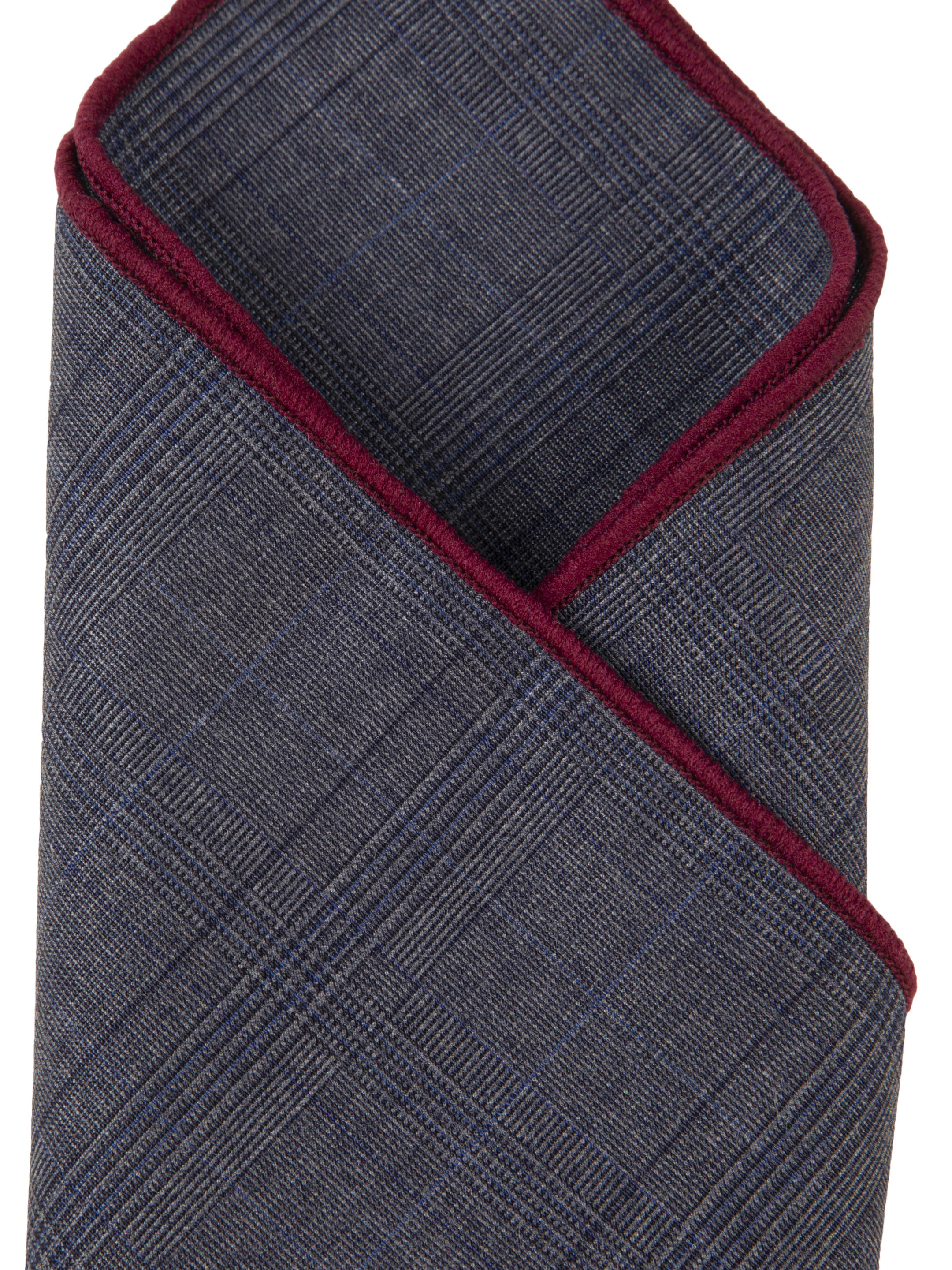 Grey Checked Cotton Pocket Square with Maroon Border