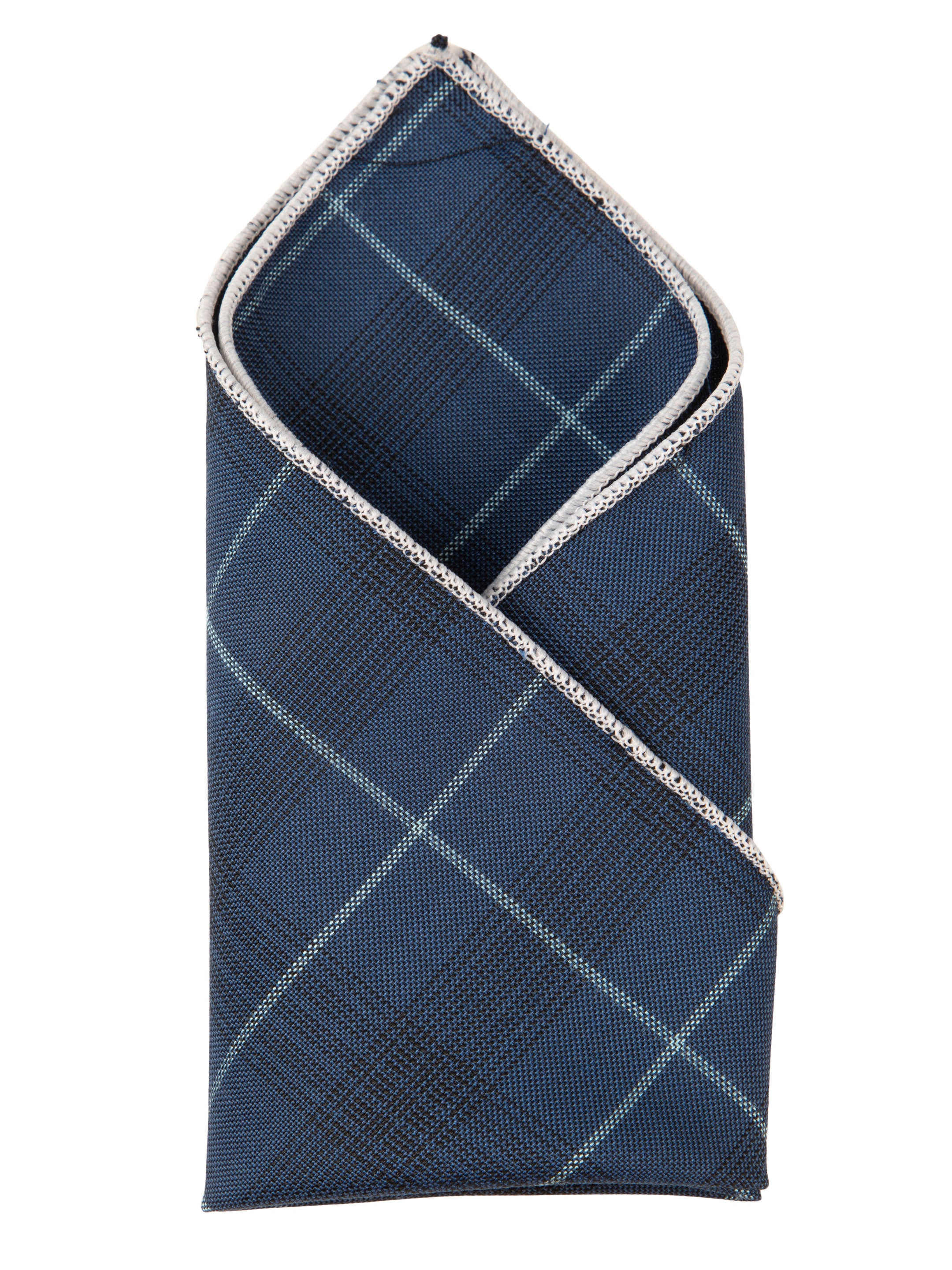 Blue Windowpane Cotton Pocket Square