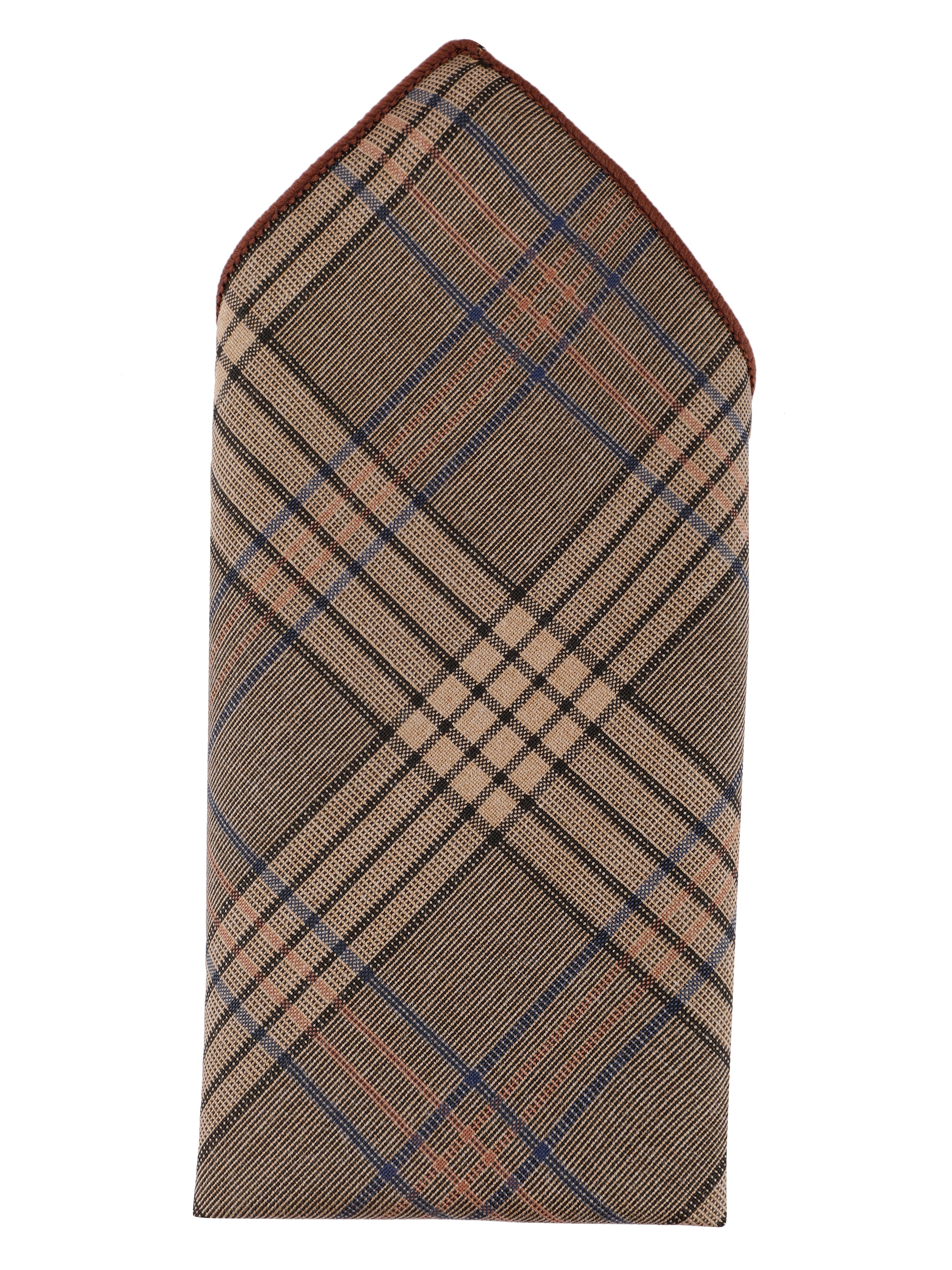 Beige & Blue Check Cotton Pocket Square