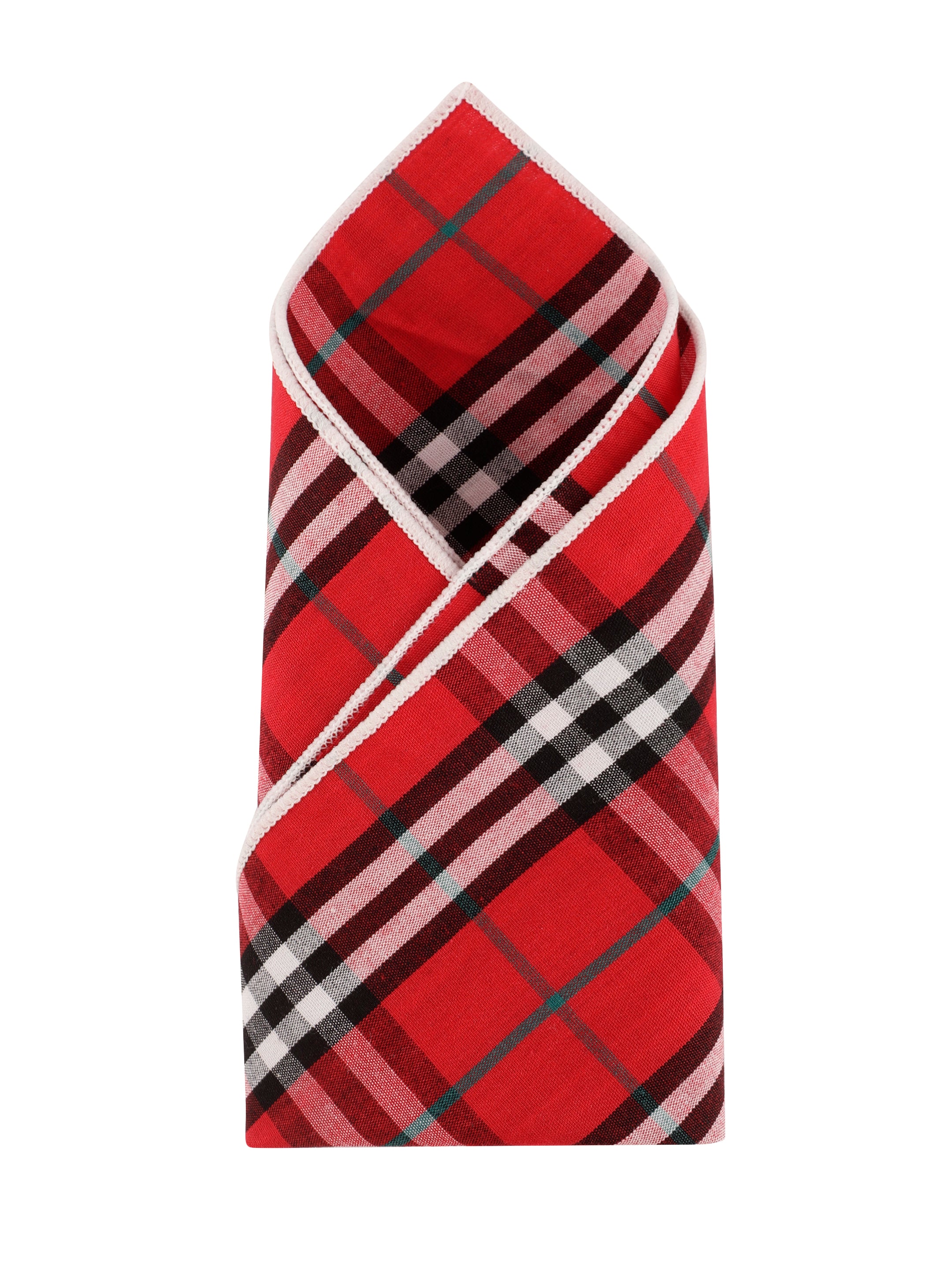Vibrant Crimson Red Plaid Cotton Pocket Square