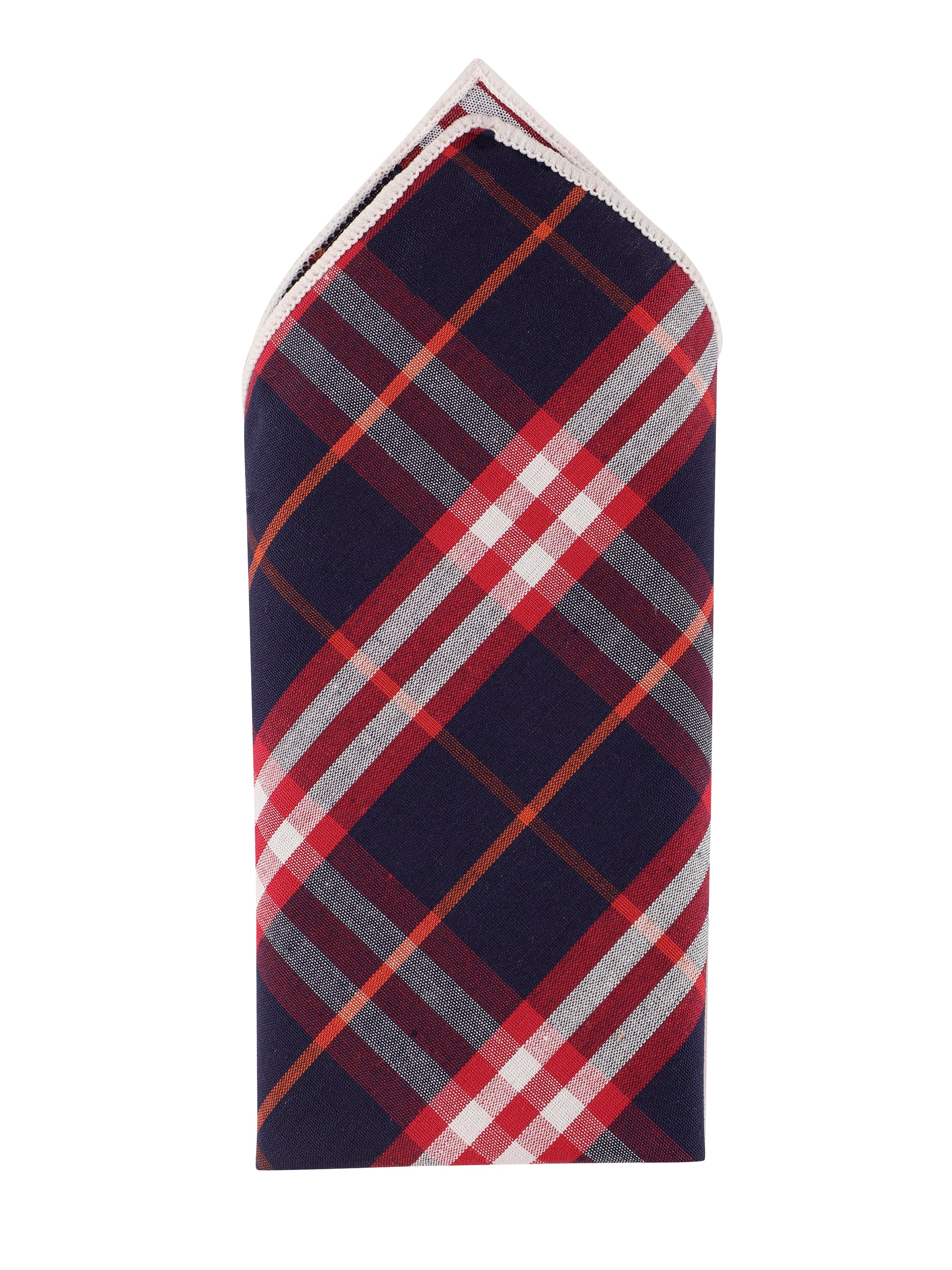 Navy & Crimson Tartan Cotton Pocket Square