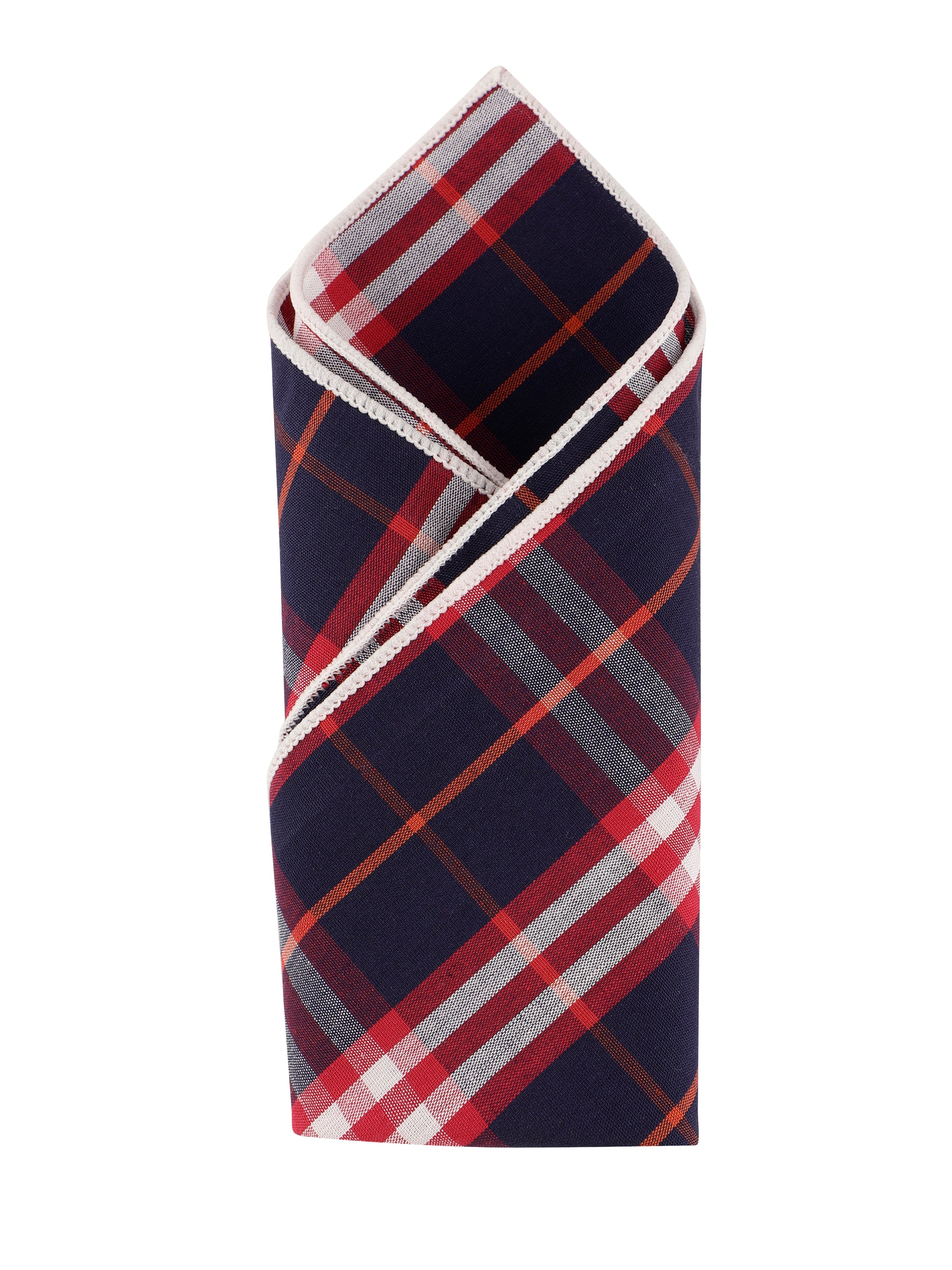 Navy & Crimson Tartan Cotton Pocket Square