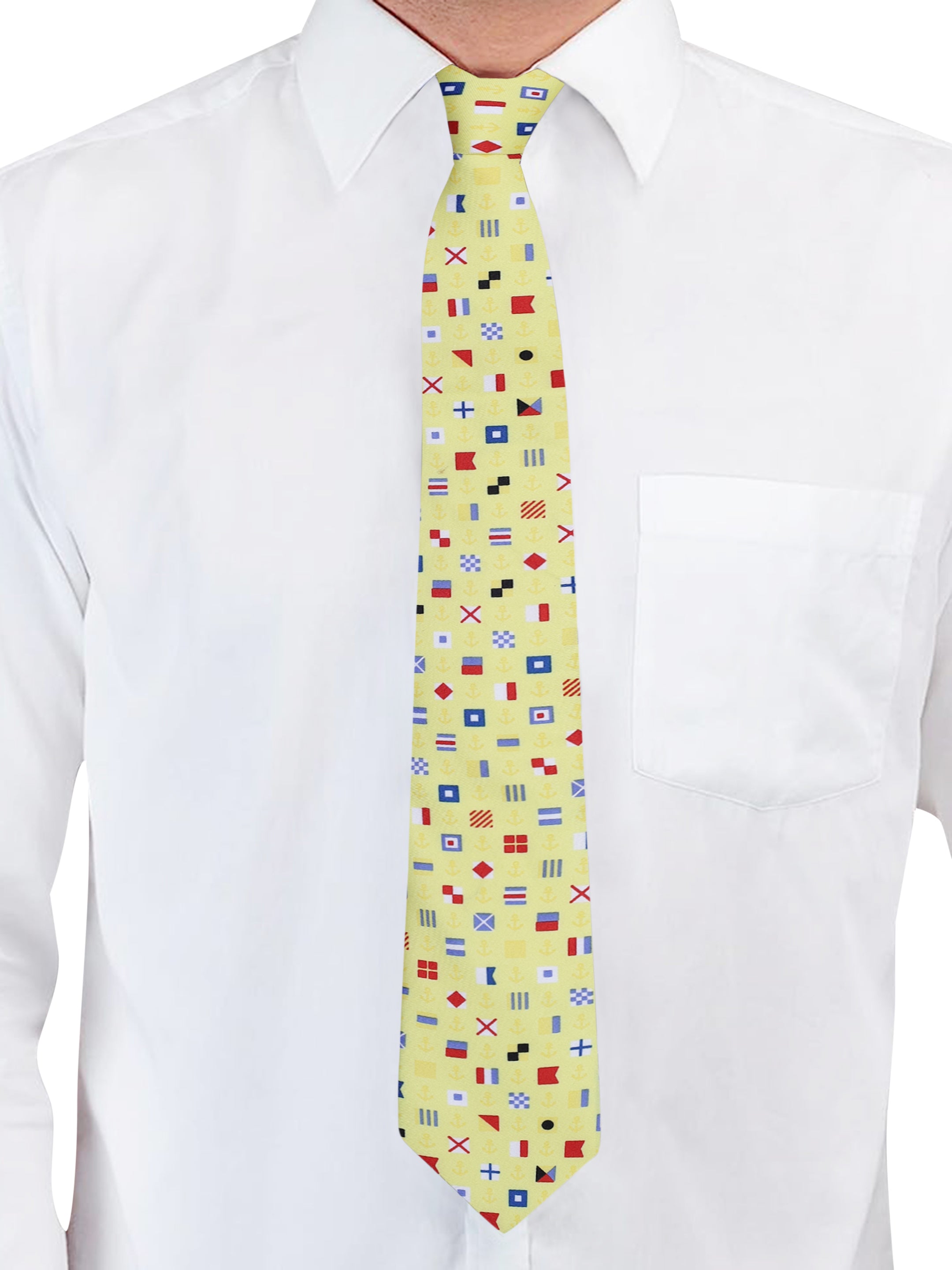 Yellow Printed Tie with Multicolor Geometric Pattern