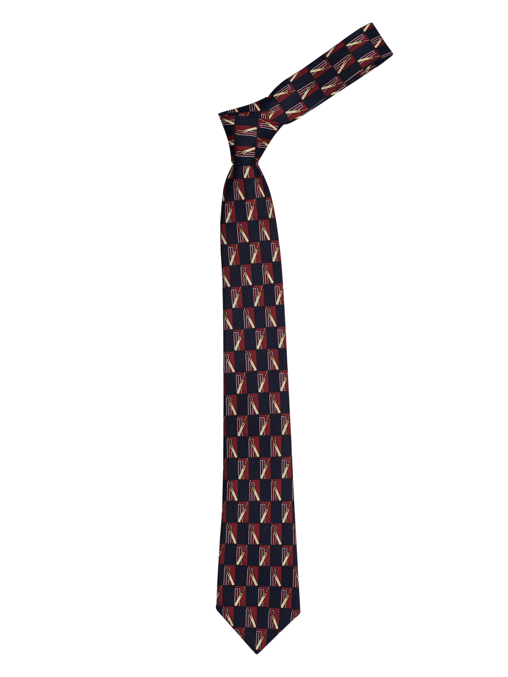 Red & Navy Checkered Tie with Geometric Pattern
