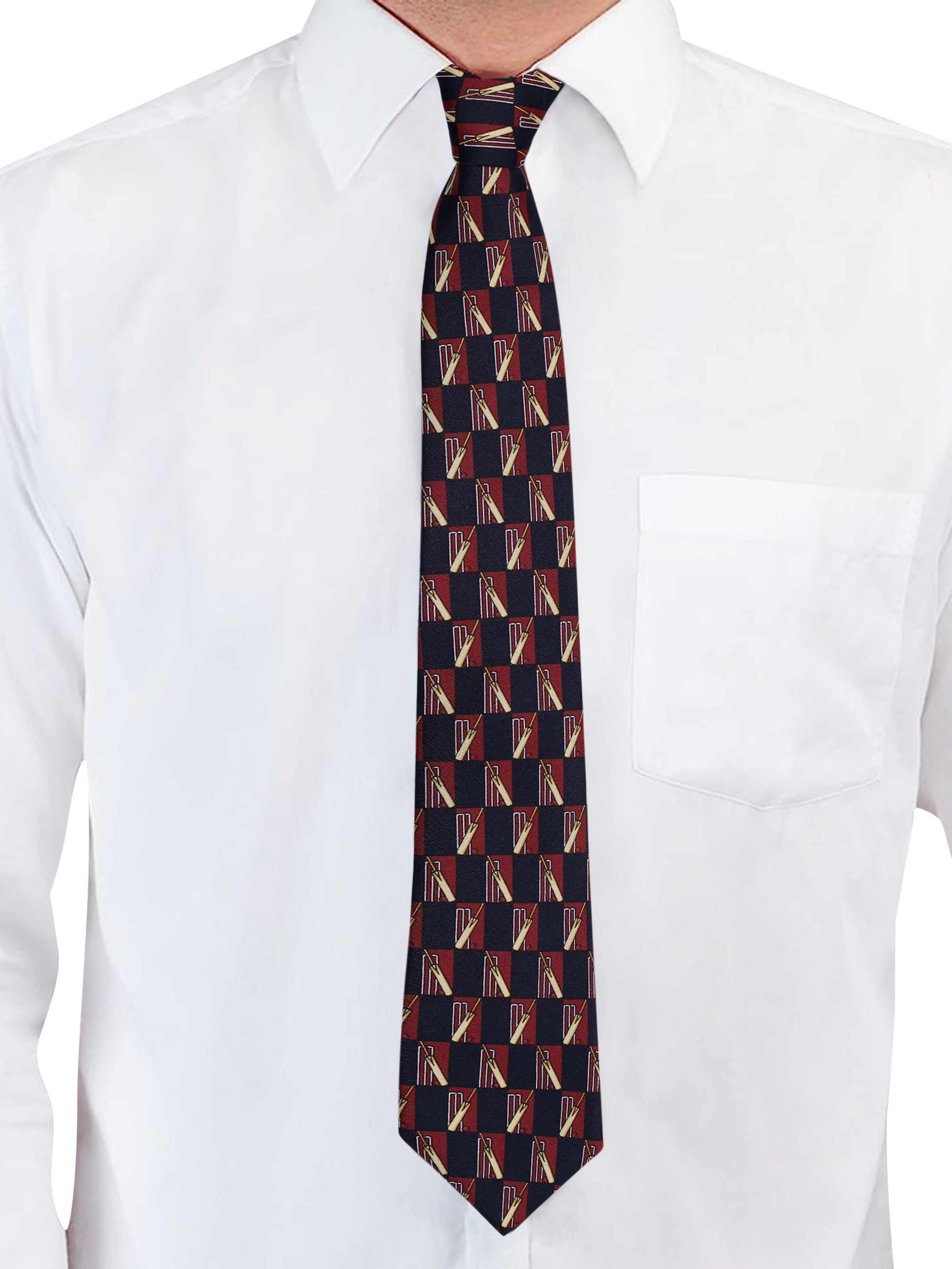 Red & Navy Checkered Tie with Geometric Pattern