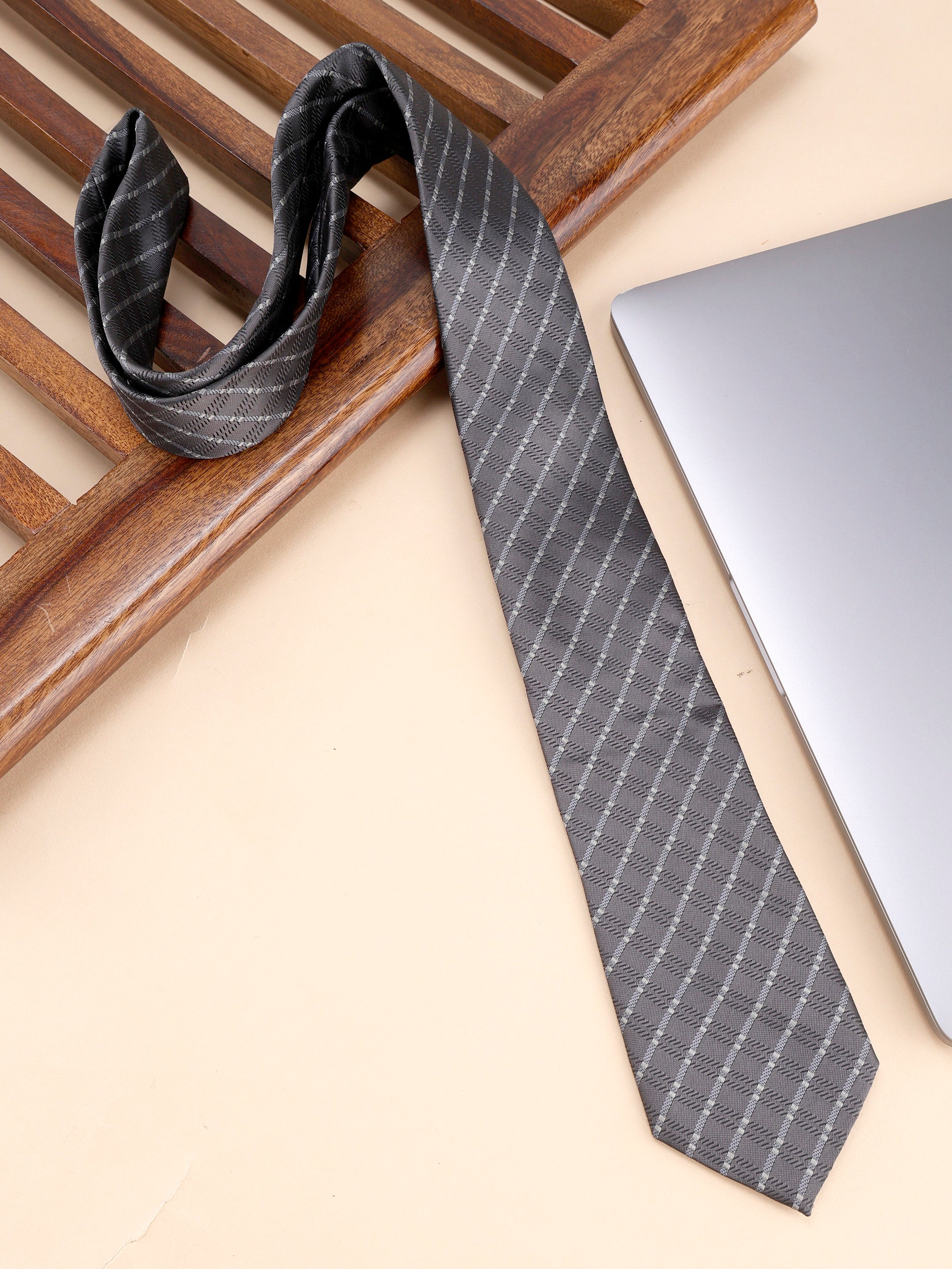 Grey Diagonal Checked Necktie