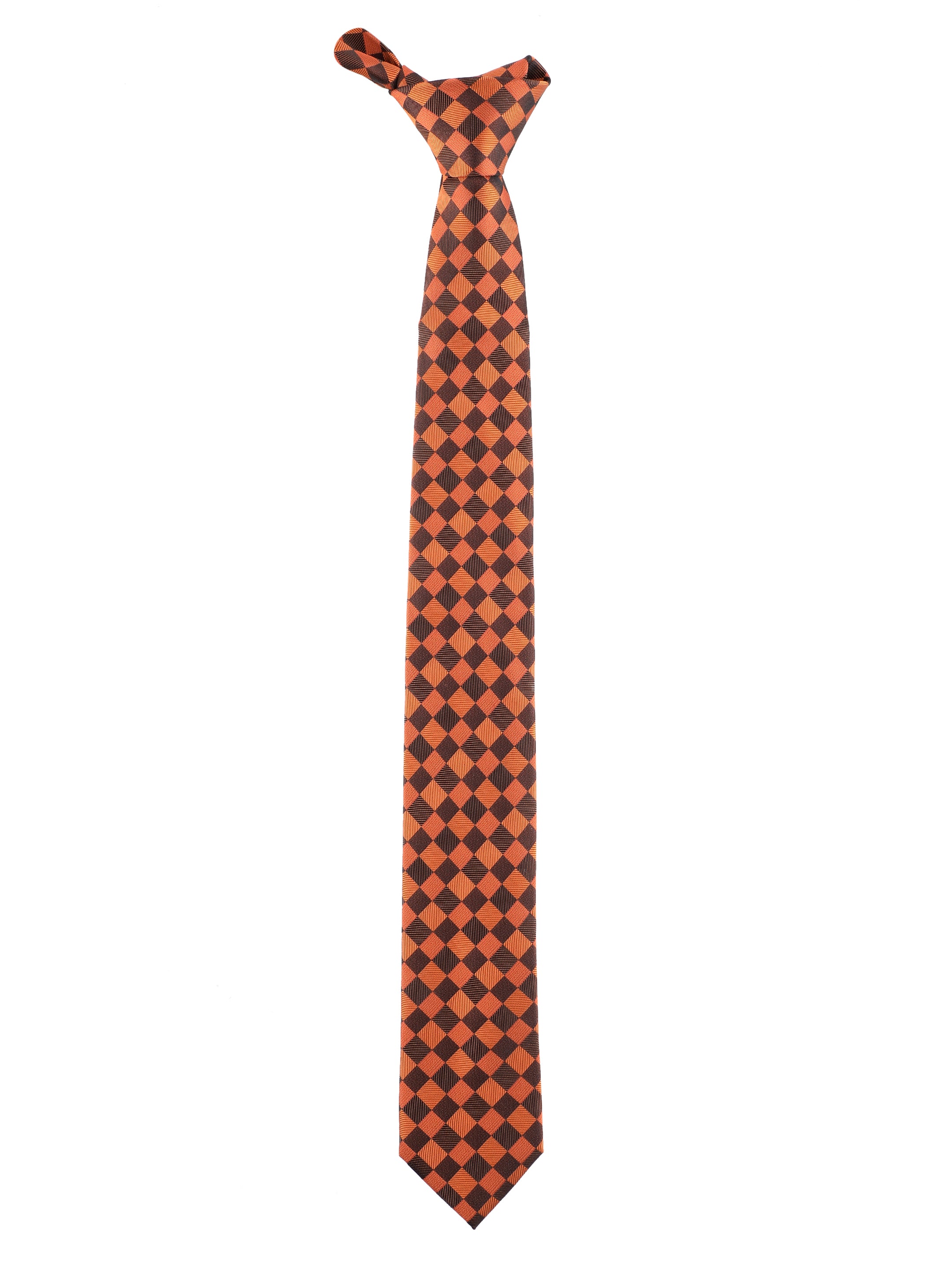 Orange & Black Checked Silk Necktie