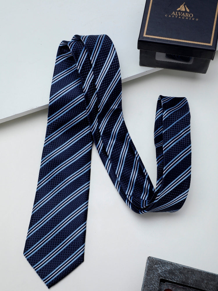 Alvaro Castagnino Blue & White Coloured Printed Skinny Tie