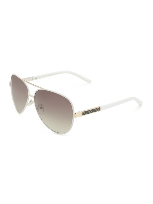 Alvaro Castagnino Men White & Gold Aviator Polarised Lens Sunglasses