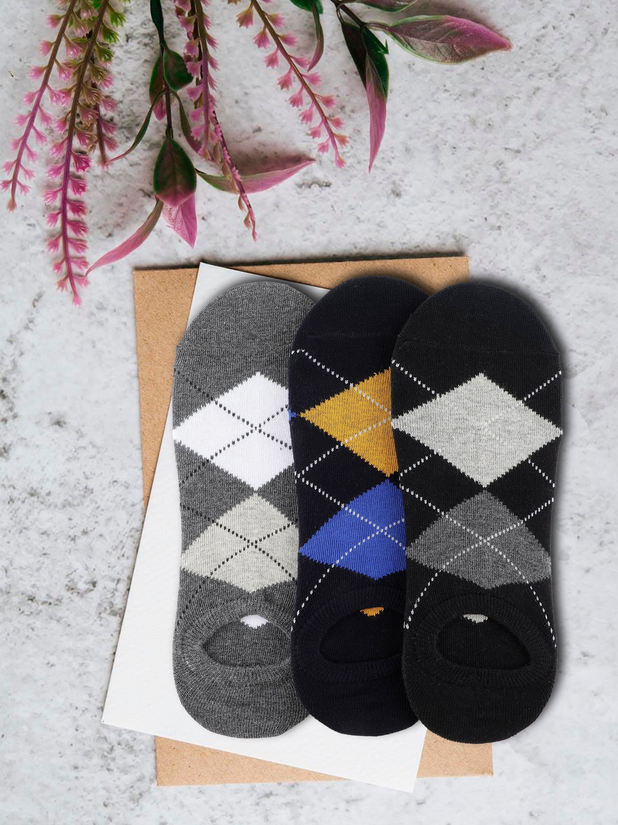 Alvaro Castagnino Men Multi Coloured Checked Shoe Liners Socks