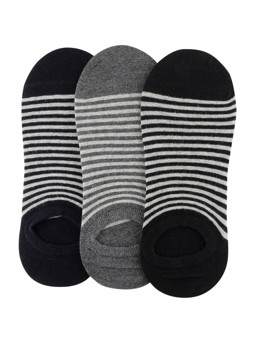 Alvaro Castagnino Men Black & Grey Coloured Striped Shoe Liners Socks