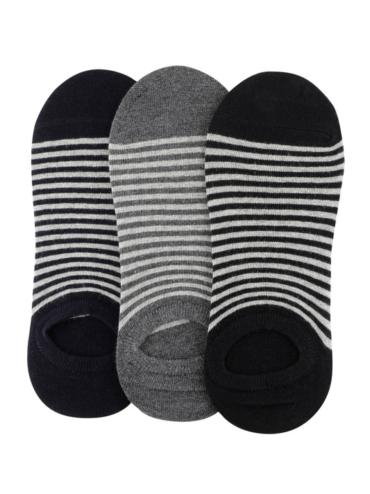 Alvaro Castagnino Men Black & Grey Coloured Striped Shoe Liners Socks