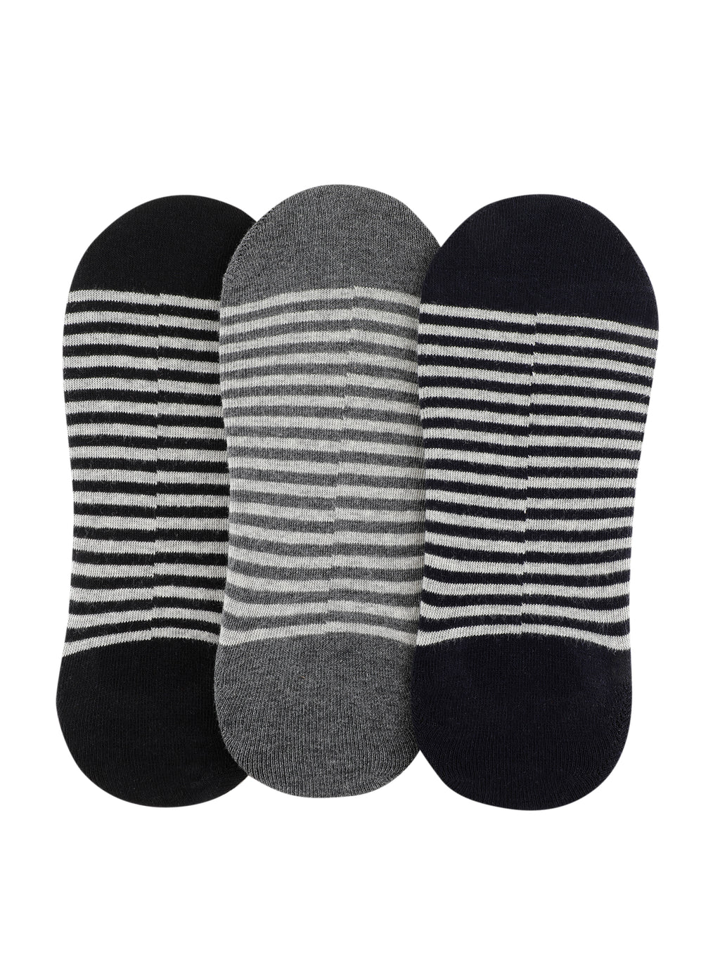Alvaro Castagnino Men Black & Grey Coloured Striped Shoe Liners Socks