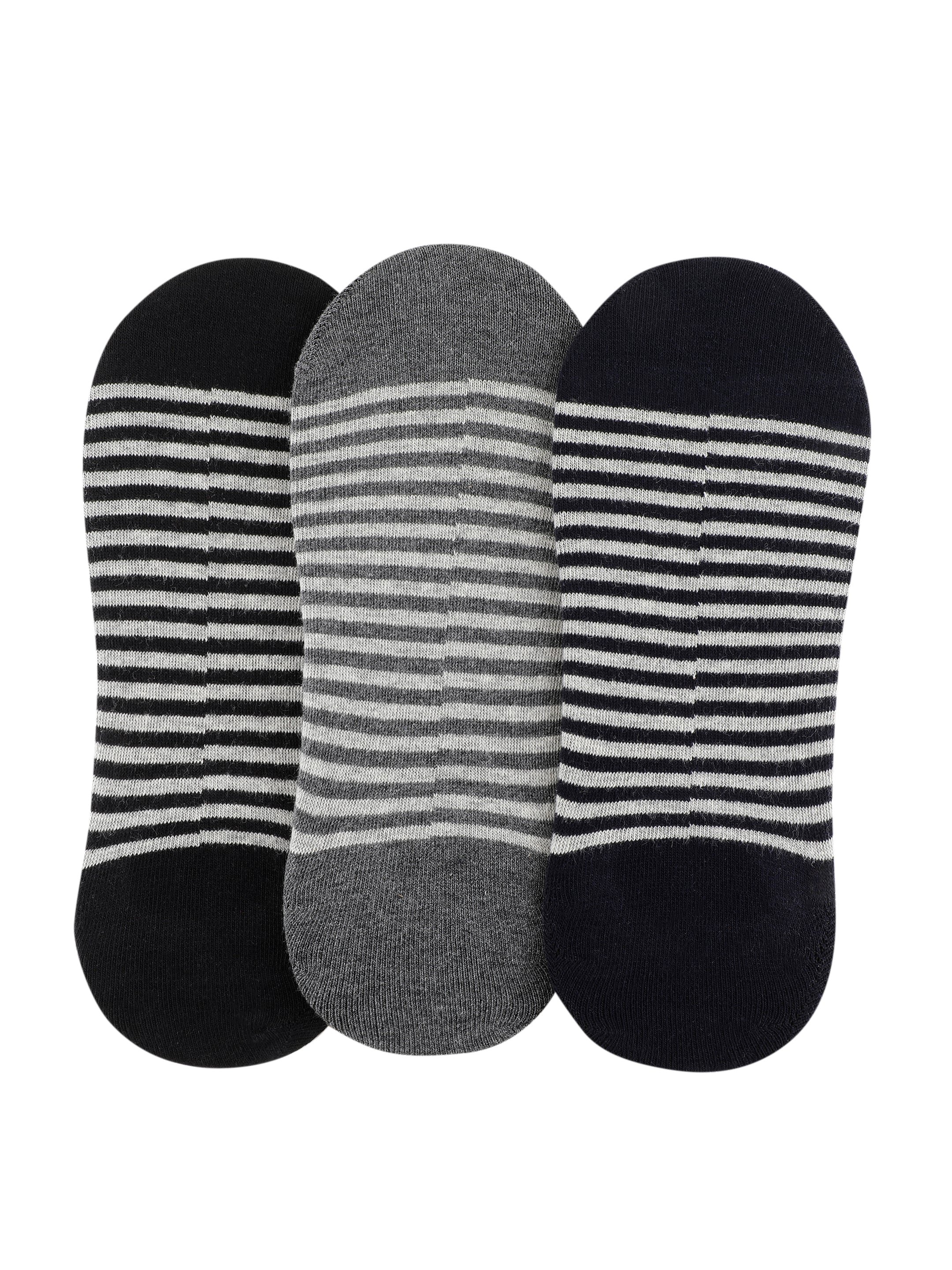 Alvaro Castagnino Men Black & Grey Coloured Striped Shoe Liners Socks