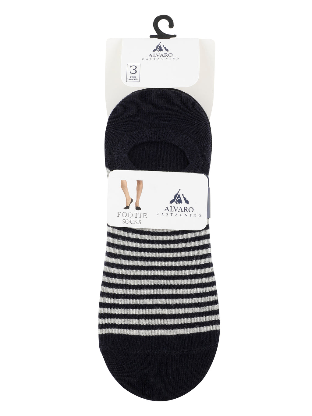 Alvaro Castagnino Men Black & Grey Coloured Striped Shoe Liners Socks