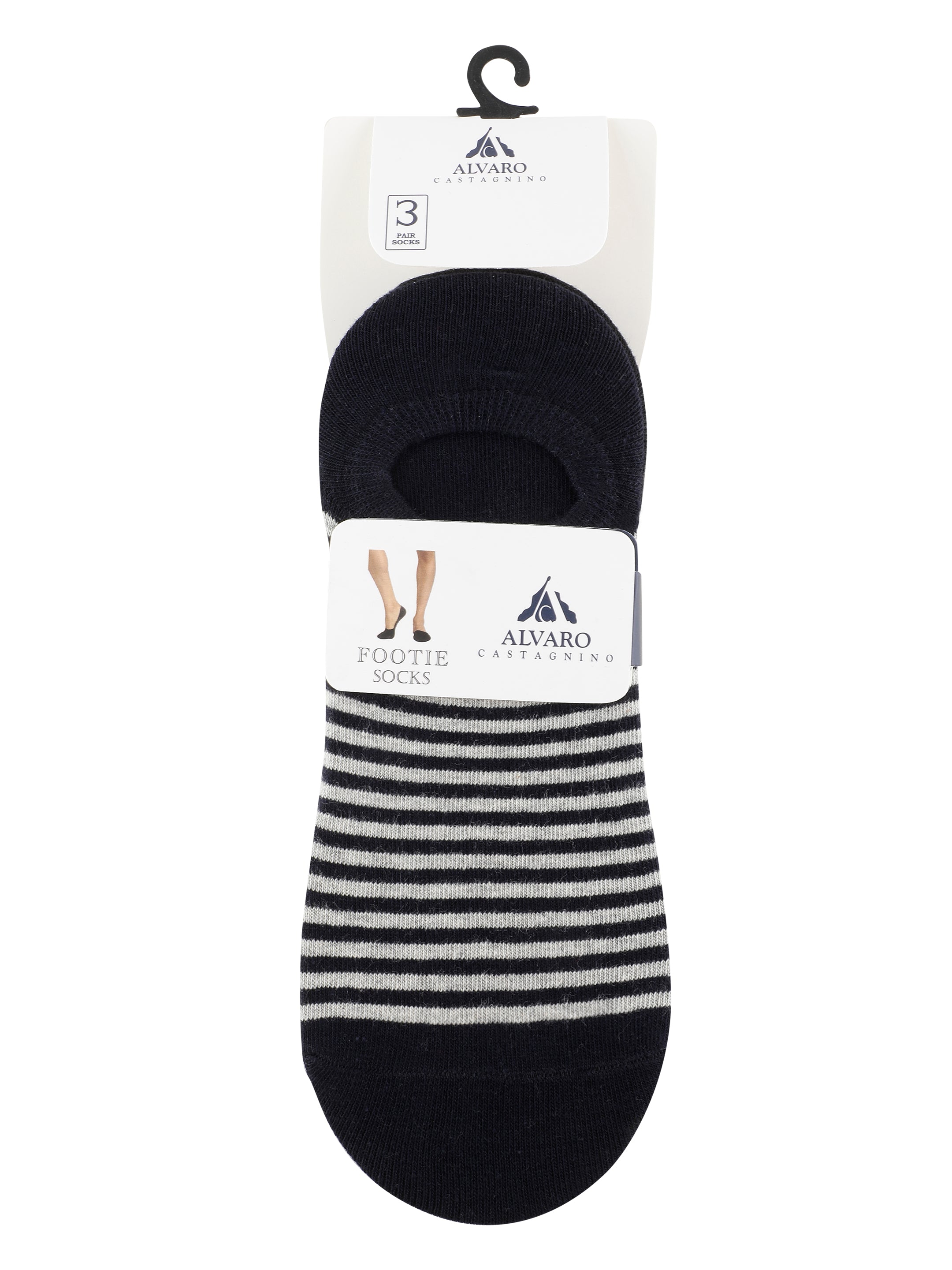 Alvaro Castagnino Men Black & Grey Coloured Striped Shoe Liners Socks