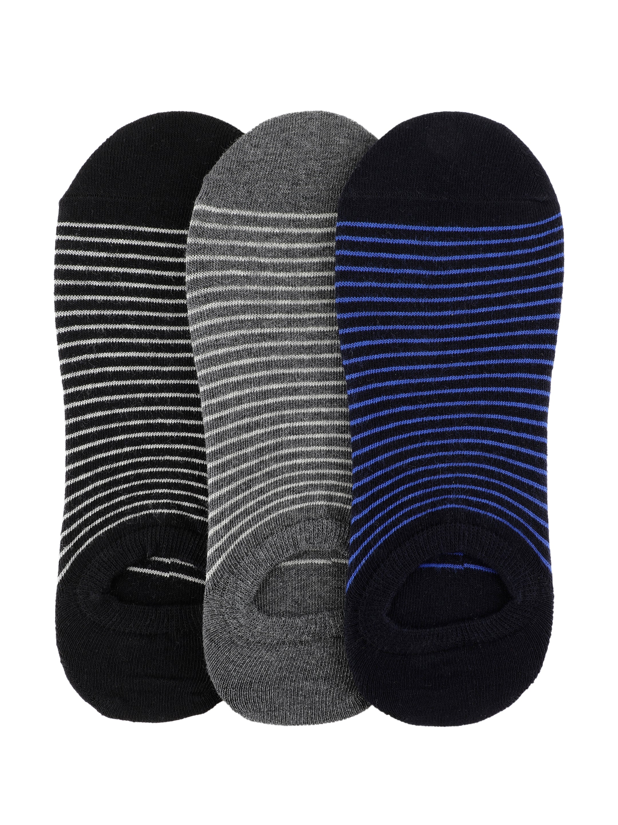 Alvaro Castagnino Men Black & Grey Coloured Striped Shoe Liners Socks