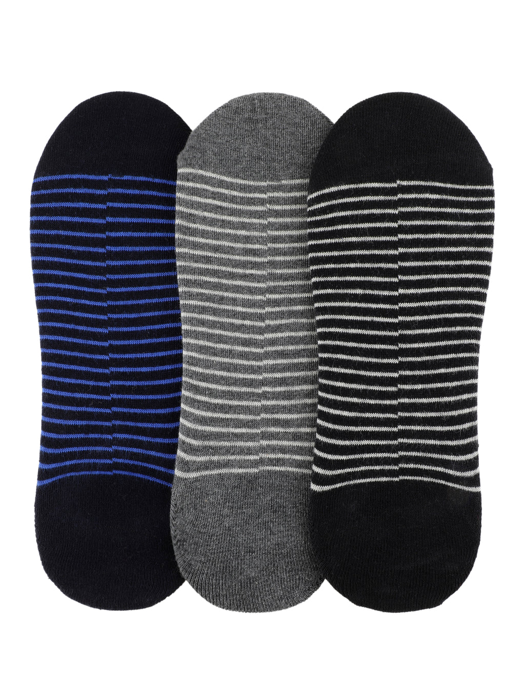 Alvaro Castagnino Men Black & Grey Coloured Striped Shoe Liners Socks