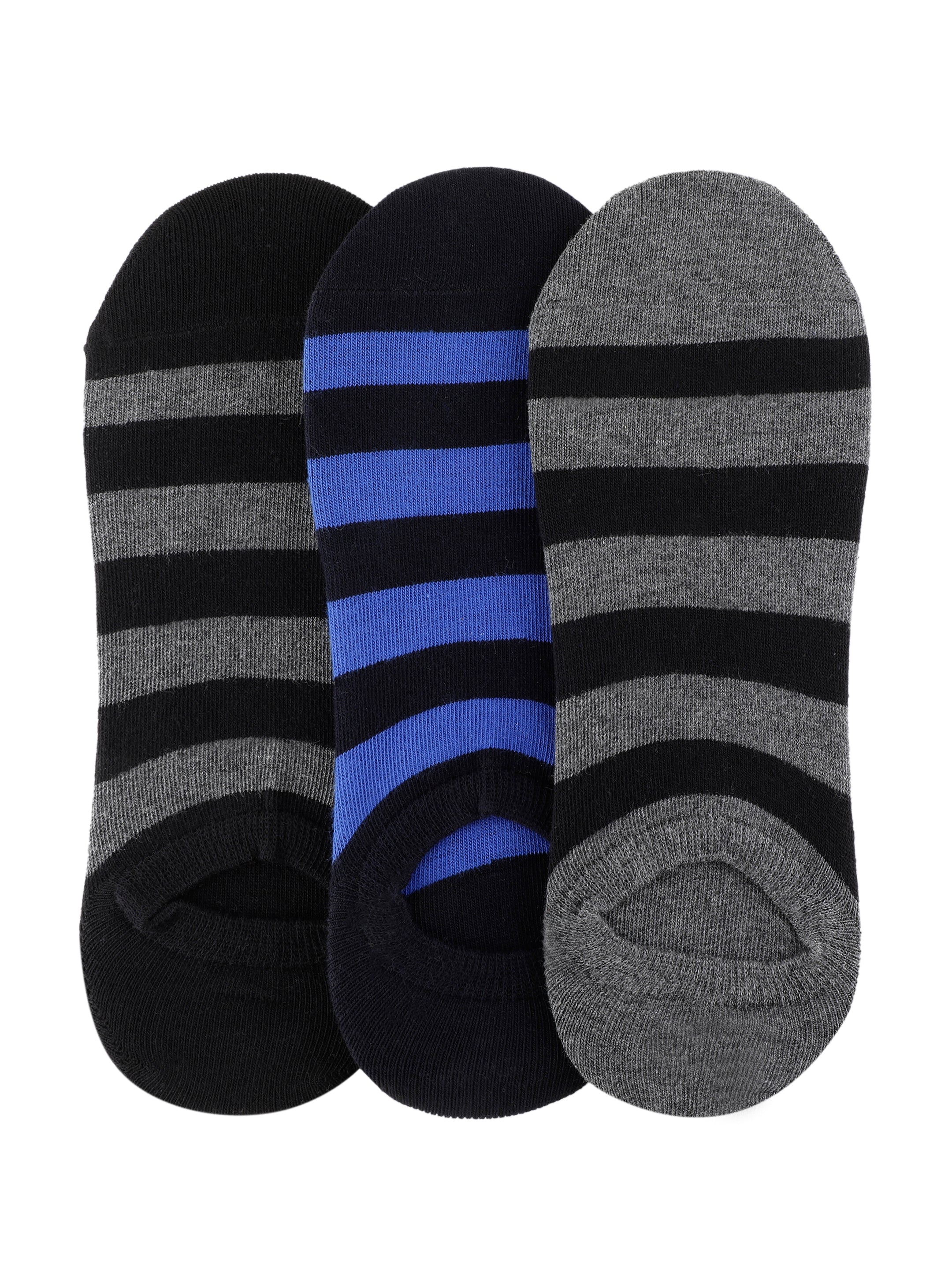 Alvaro Castagnino Men Black & Grey Coloured Striped Shoe Liners Socks
