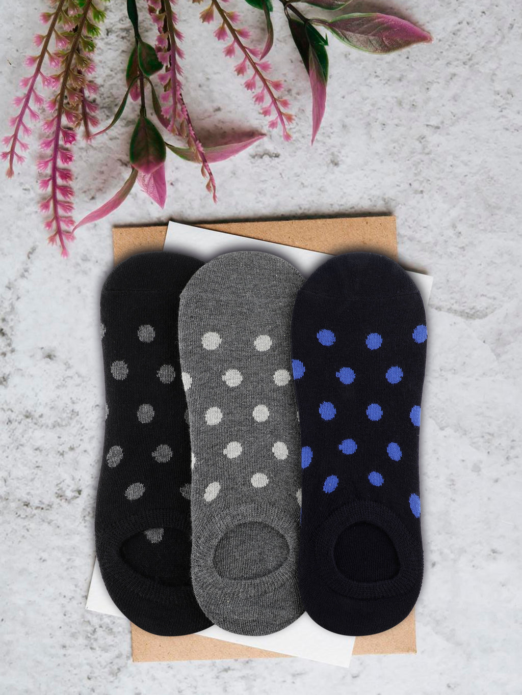 Alvaro Castagnino Men Black & Grey Coloured Polka Dots Shoe Liners Socks