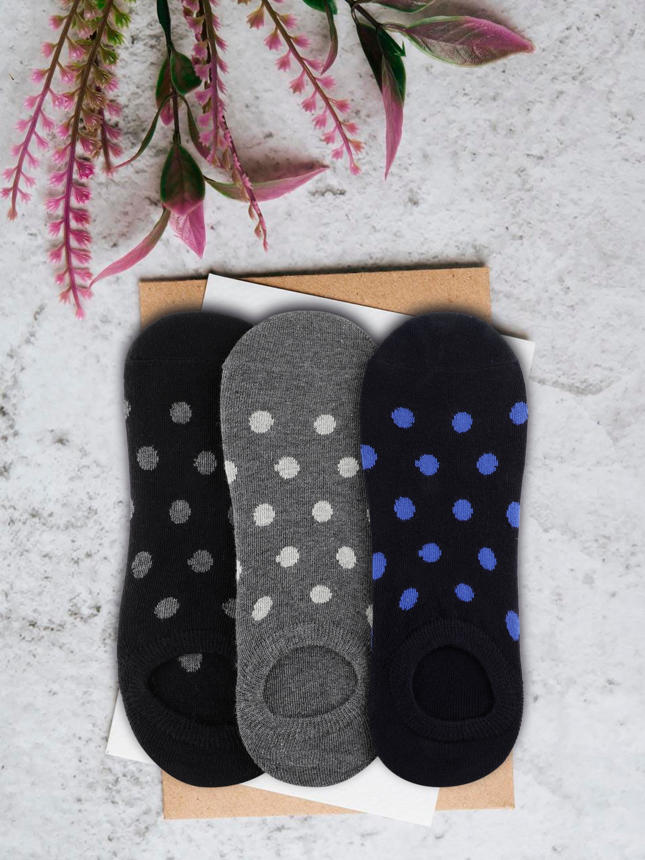 Alvaro Castagnino Men Black & Grey Coloured Polka Dots Shoe Liners Socks