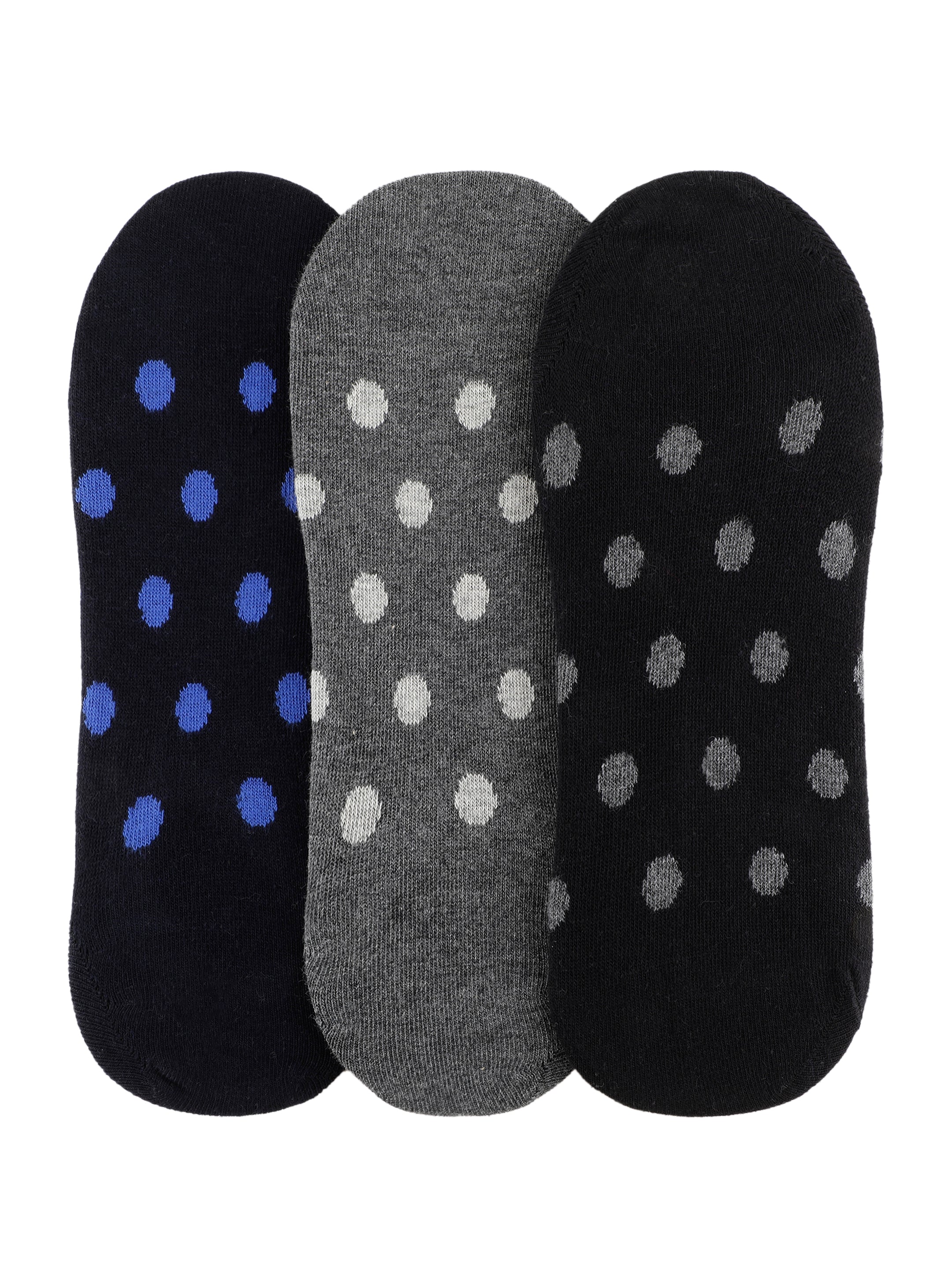 Alvaro Castagnino Men Black & Grey Coloured Polka Dots Shoe Liners Socks
