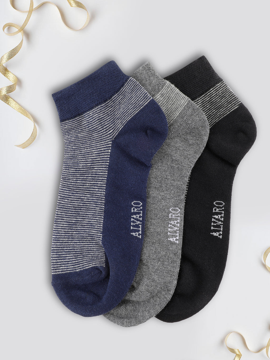Alvaro Castagnino Men Black Grey & Blue Coloured Ankle-Length Socks