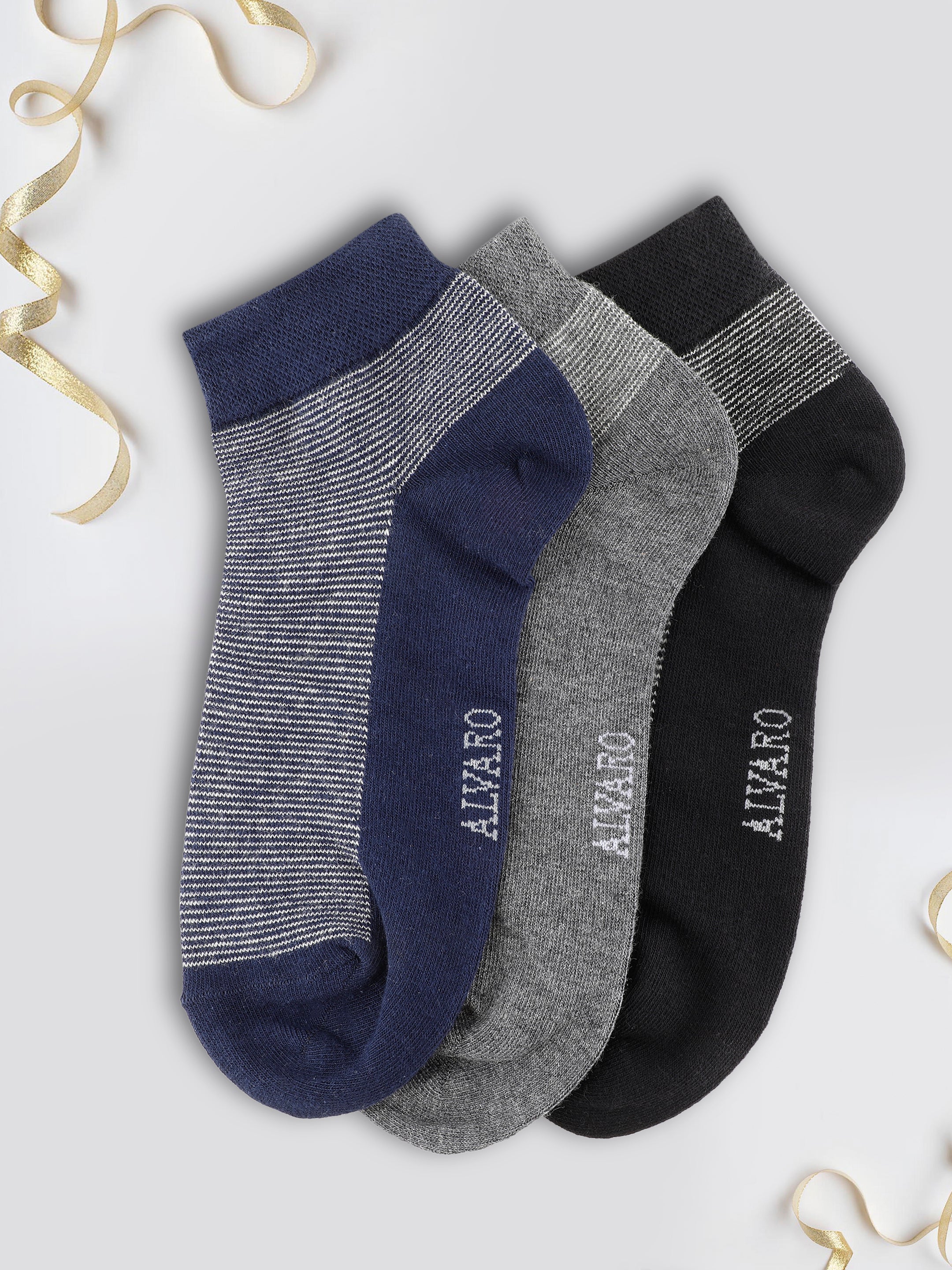 Alvaro Castagnino Men Black Grey & Blue Coloured Ankle-Length Socks
