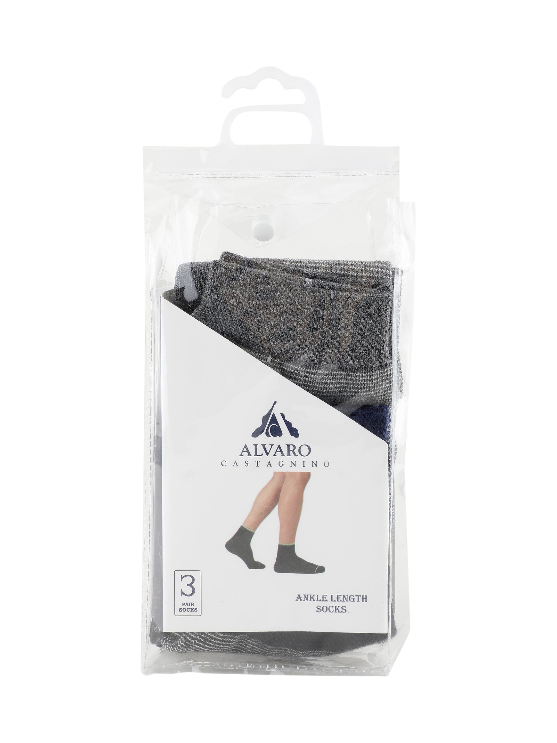Alvaro Castagnino Men Black Grey & Blue Coloured Ankle-Length Socks