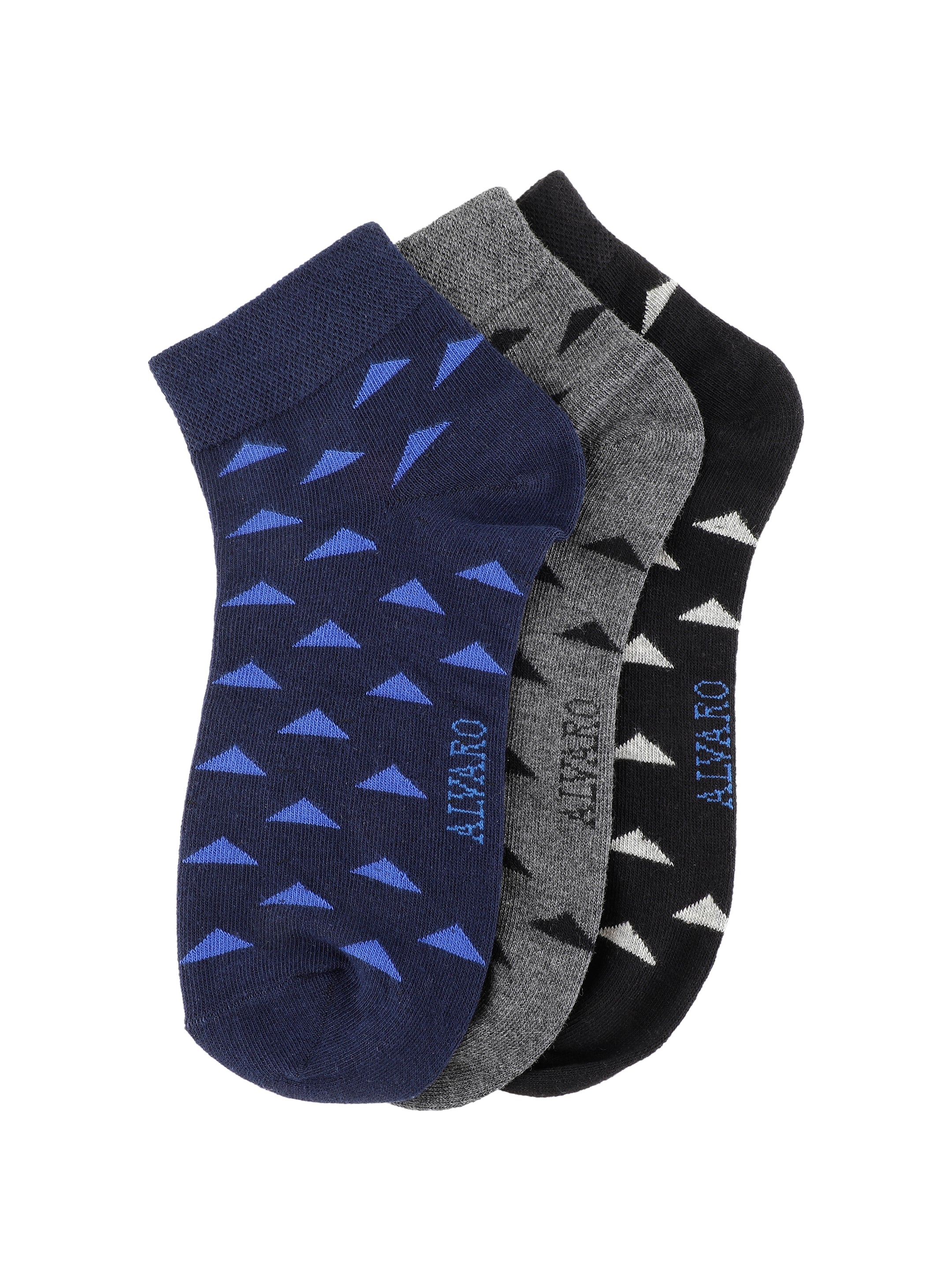Alvaro Castagnino Men  Black Grey & Blue Coloured Ankle-Length Socks