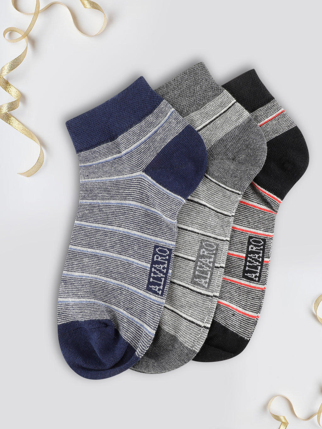 Alvaro Castagnino Men  Black Grey & Blue Coloured Ankle-Length Socks